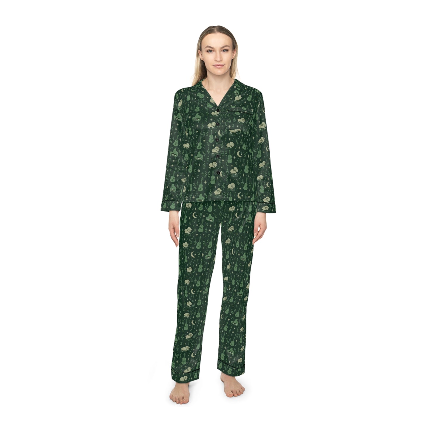 Satin Pajamas for Women - Music Eternal Sheepy Design