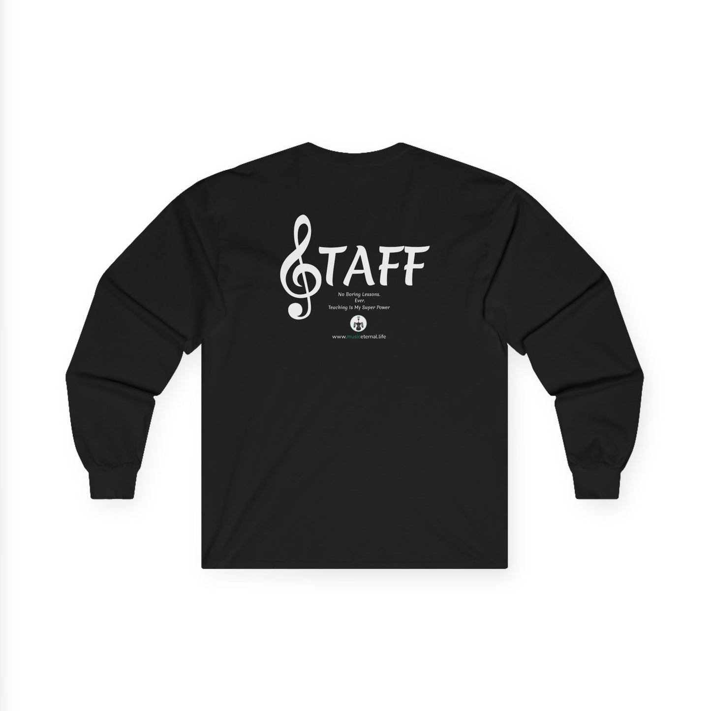 Music Staff Long Sleeve Tee — Minimal Music Note 'Music' Design