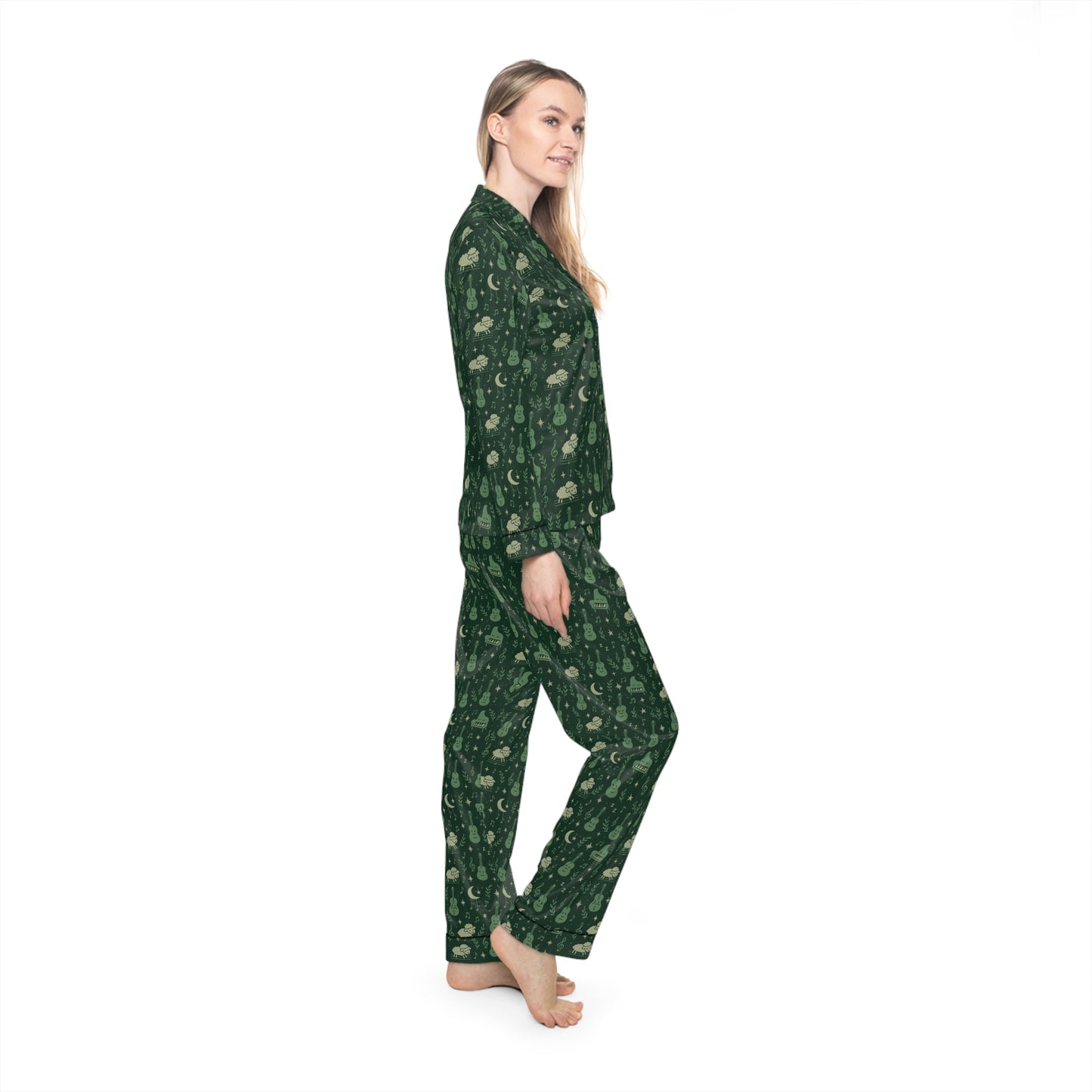 Satin Pajamas for Women - Music Eternal Sheepy Design