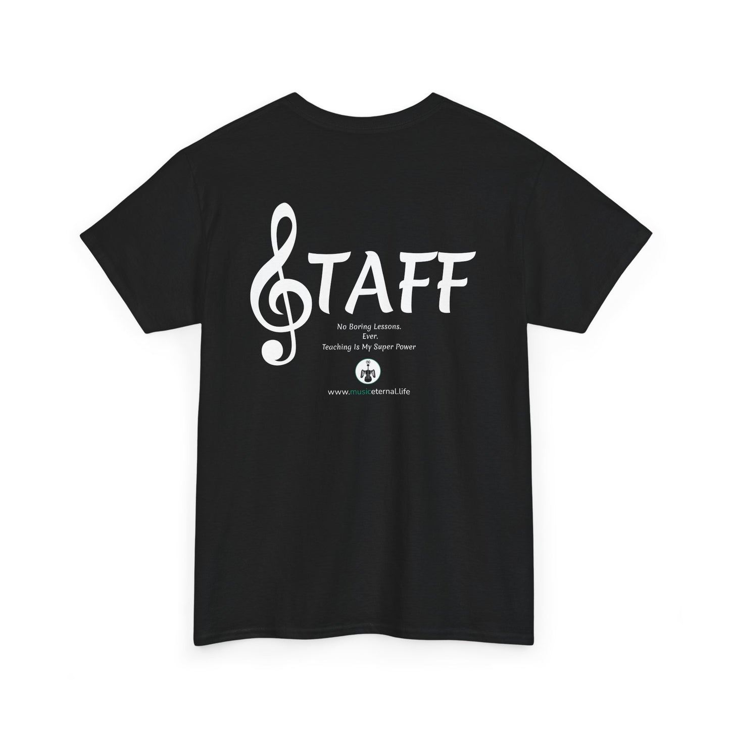 Music Eternal Staff T‑Shirt — Event Crew Tee with Treble Clef Logo