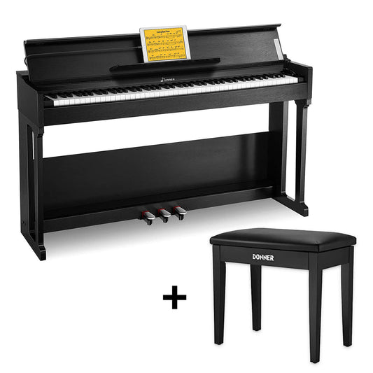 Donner DDP-90 Upright Digital Piano 88-Key Weighted Black and Flip Cover Design