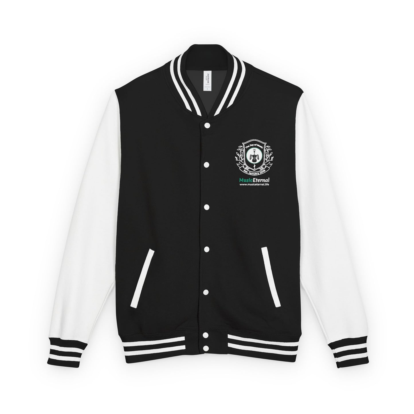 Crest Letterman Jacket - Classic Black & White Varsity Jacket with Emblem
