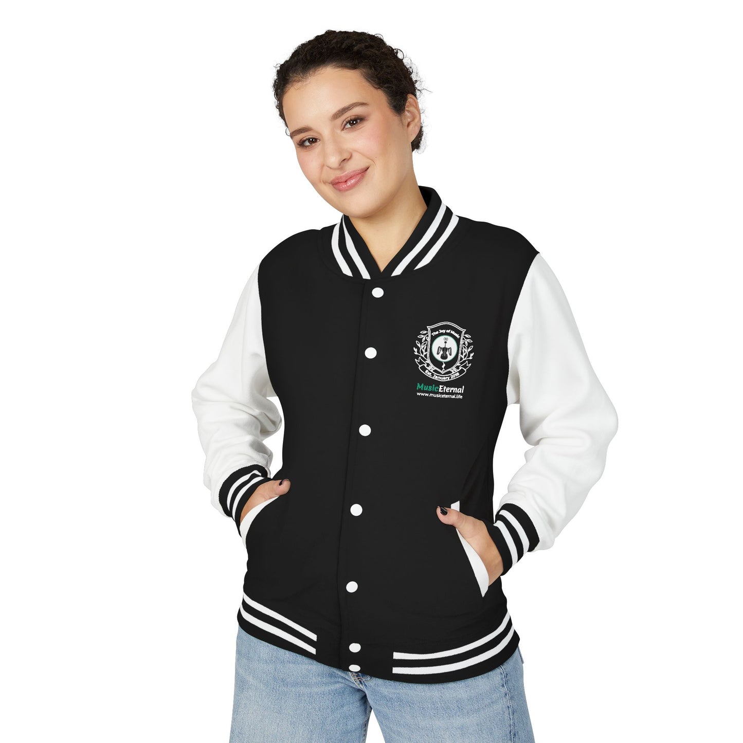 Crest Letterman Jacket - Classic Black & White Varsity Jacket with Emblem
