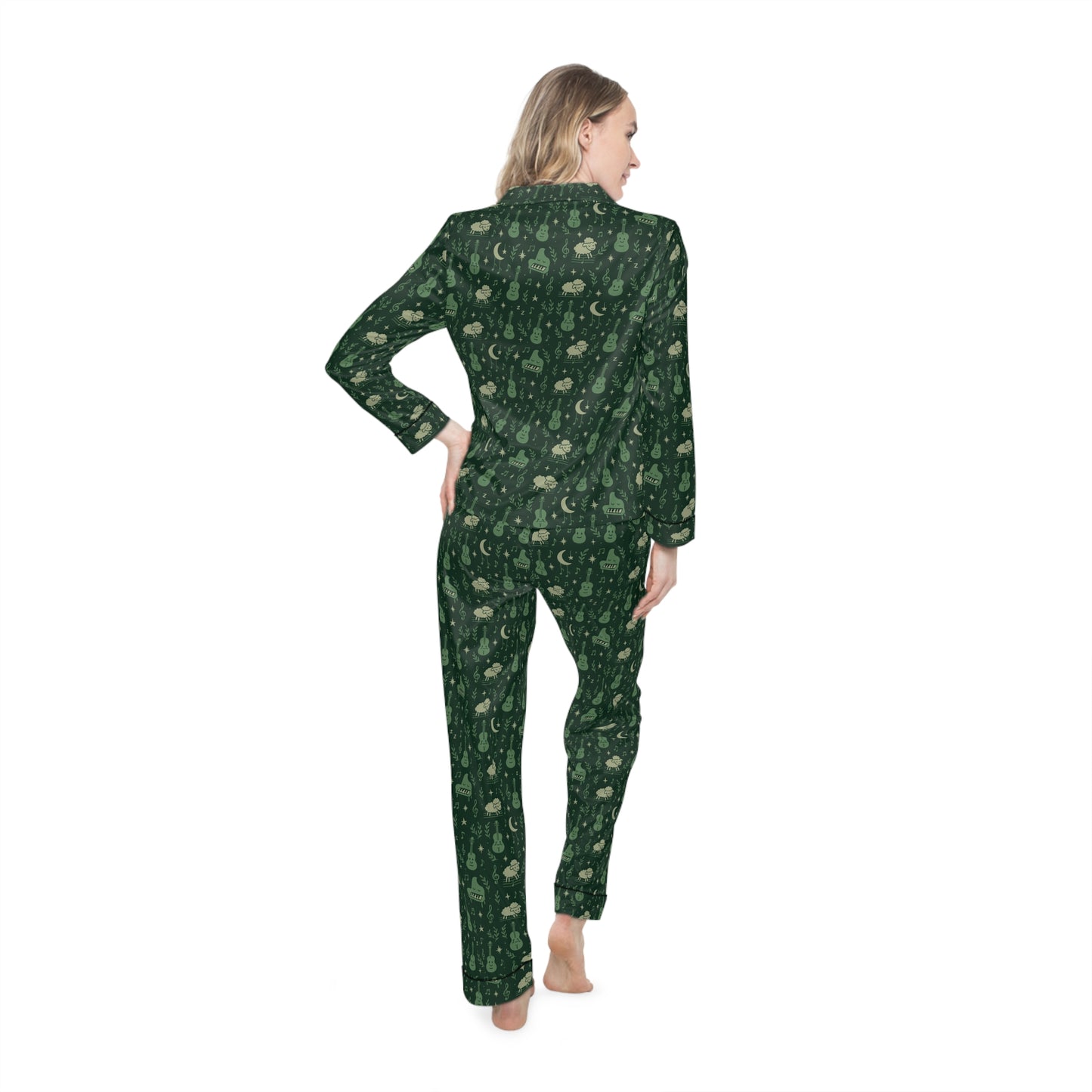 Satin Pajamas for Women - Music Eternal Sheepy Design