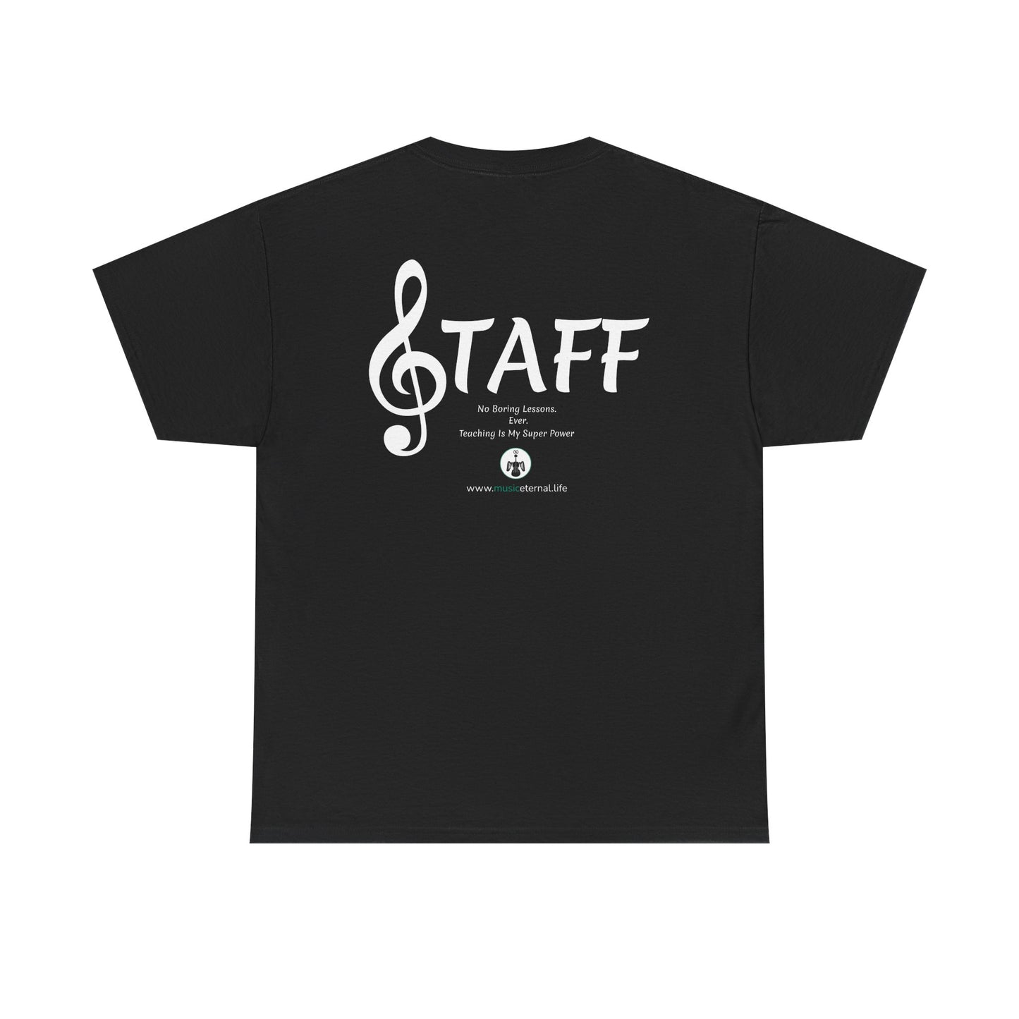 Music Eternal Staff T‑Shirt — Event Crew Tee with Treble Clef Logo