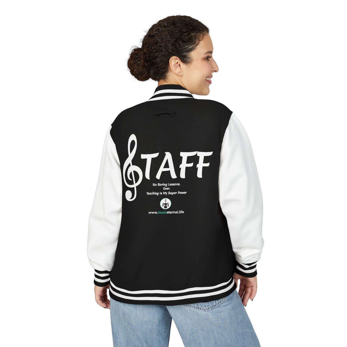 Crest Letterman Jacket - Classic Black & White Varsity Jacket with Emblem