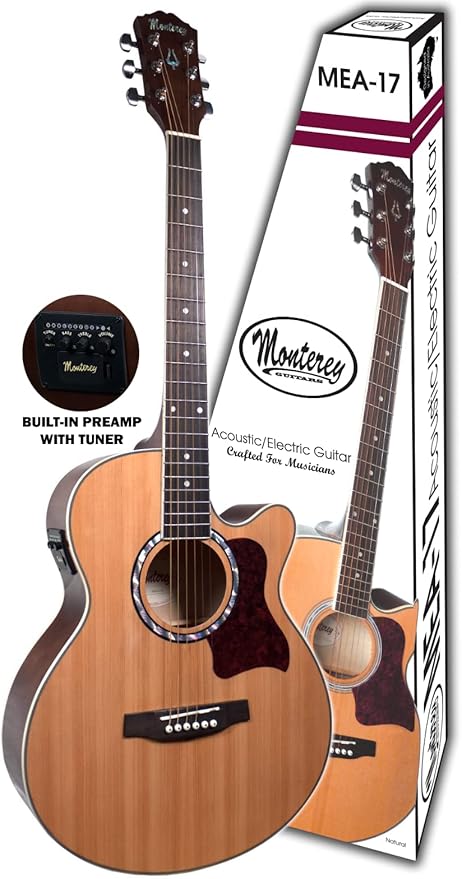 Monterey Dreadnought Acoustic Electric Guitar with Cutaway Natural MEA-17N